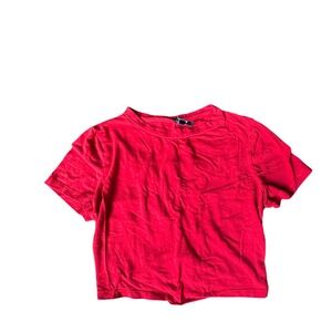 Ambiance Red Lace Up Back Crop Top T Shirt‎ Womens Size L